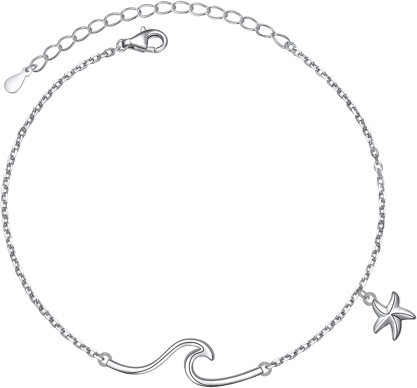 Wave Ocean Beach Sea Anklet for Women S925 Sterling Silver Adjustable Starfish Layered Ankle Foot Bracelet Apparel & Accessories > Jewelry > Anklets Alphm Wave Starfish  