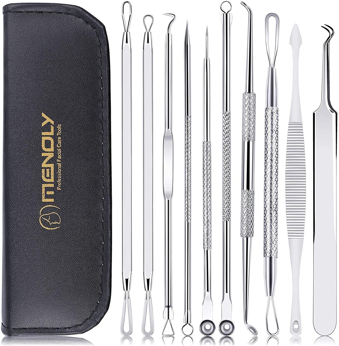 Black Head Remover Pimple Popper Tool Kit 10 Pcs, Comedone Pimple Extractor Tool, Acne Kit for Blackhead, Whitehead Popping, Zit Removing(Silver) Health & Beauty > Personal Care > Cosmetics > Cosmetic Tools > Skin Care Tools MENOLY 1-silver  