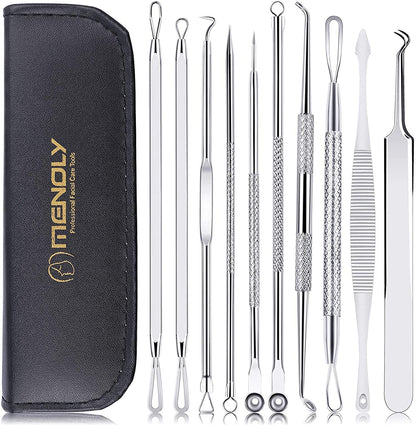 Black Head Remover Pimple Popper Tool Kit 10 Pcs, Comedone Pimple Extractor Tool, Acne Kit for Blackhead, Whitehead Popping, Zit Removing(Silver) Health & Beauty > Personal Care > Cosmetics > Cosmetic Tools > Skin Care Tools MENOLY 1-silver  