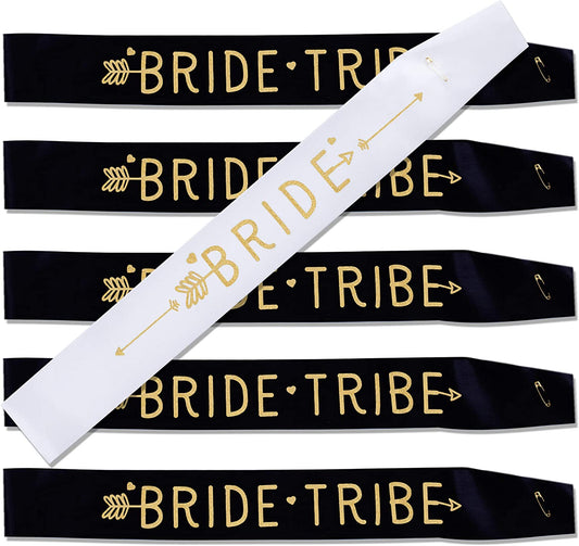 Haley Party Bride Tribe Sash Bridesmaid Sashes Bachelorette Party Sash Set Bride Sash Bridal Shower Decorations (6 PCS in Black and White with Gold Lettering) Apparel & Accessories > Clothing Accessories > Sashes Haley Party   