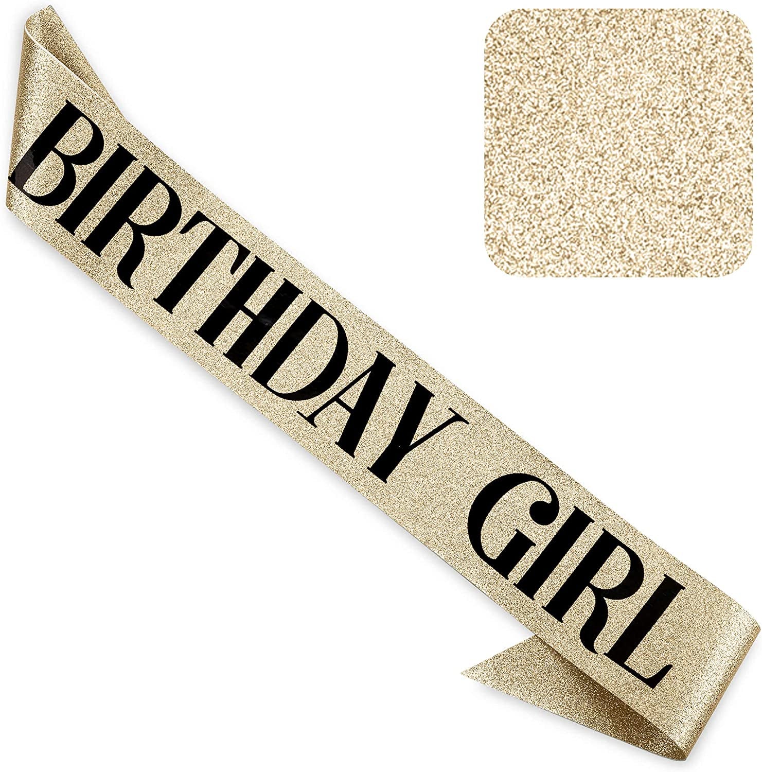 CORRURE 'Birthday Girl' Sash Glitter with Pink Foil - White Glitter Happy Birthday Sash for Women - Party Favors Supplies and Decorations for Sweet 16, 18Th 21St 30Th 40Th or Any Bday Party Apparel & Accessories > Clothing Accessories > Sashes CORRURE Gold-black  