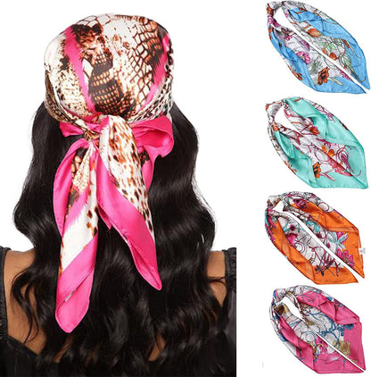 HAIMEIKANG Satin Head Scarves Square Silk Feeling Hair Scarf 4 PCS 23.6 Inches Headscarf for Women Silk Hair Bandanas Apparel & Accessories > Clothing Accessories > Bandanas & Headties HAIMEIKANG 60cm#mix9 One Size 