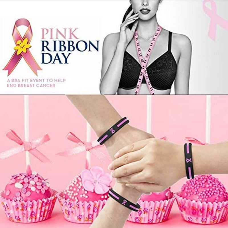 Sainstone Pink Awareness Ribbon Silicone Bracelets, Mental Health Awareness Bracelet, Pink Ribbon Wristbands Unisex for Men Women Apparel & Accessories > Jewelry > Bracelets Sainstone   