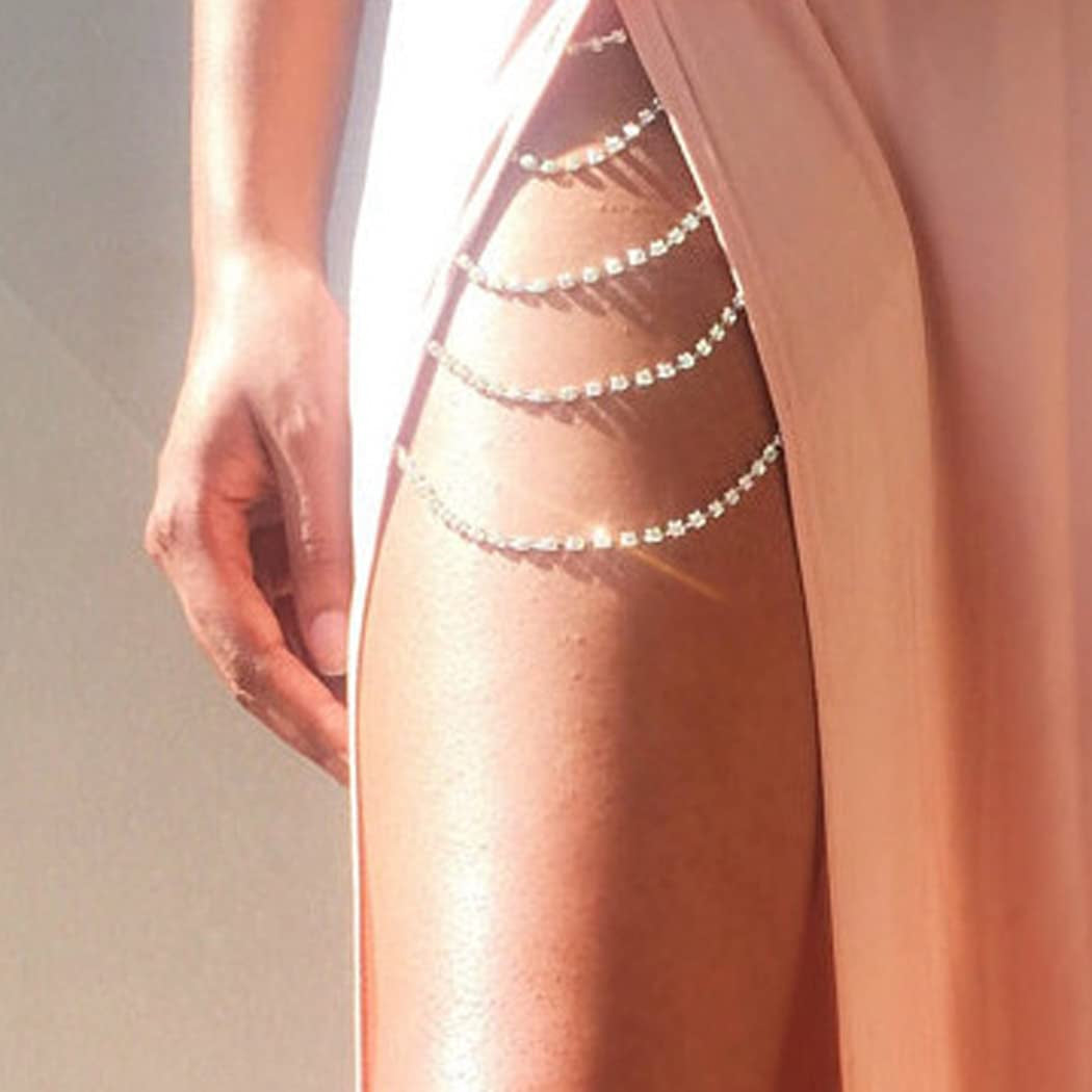 Dresbe Boho Rhinestones Leg Chain Layered Body Chains Ballerina Thigh Chain Party Bikini Body Jewelry Accessories for Women and Girls (Gold) Apparel & Accessories > Jewelry > Body Jewelry Dresbe Gold 5 Layers  
