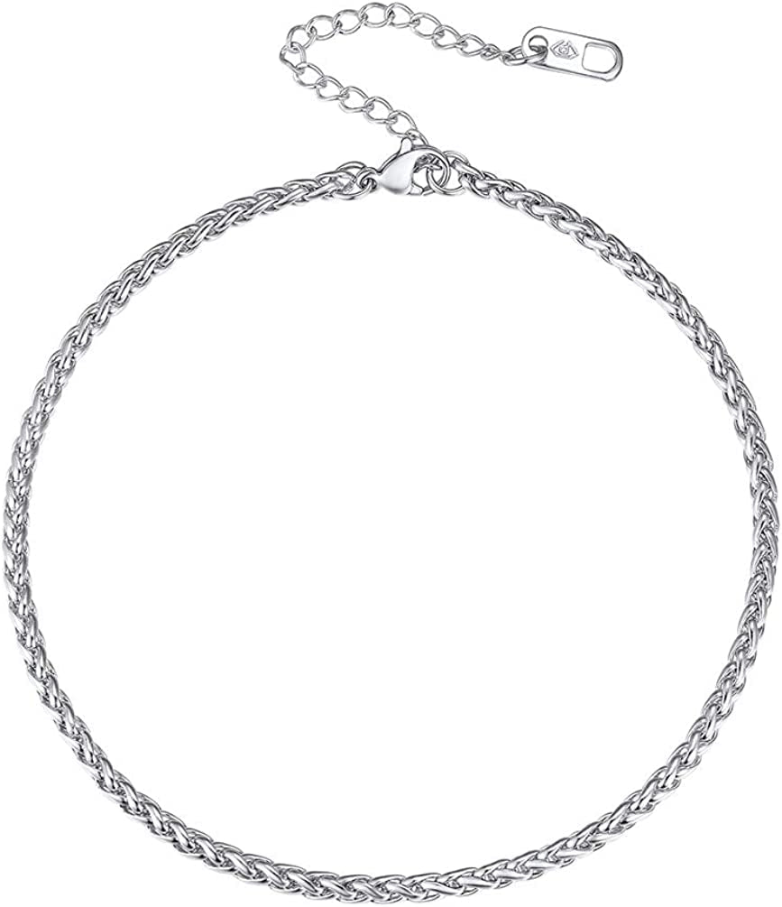 PROSTEEL Stainless Steel Chain Anklets for Men Women, Silver/Gold Tone, Ankle Bracelets Hypoallergenic, 8-10.5 Inch Adjustable, Come Gift Box Apparel & Accessories > Jewelry > Anklets Prosteel Jewelry G: silver-rope chain-3mm  