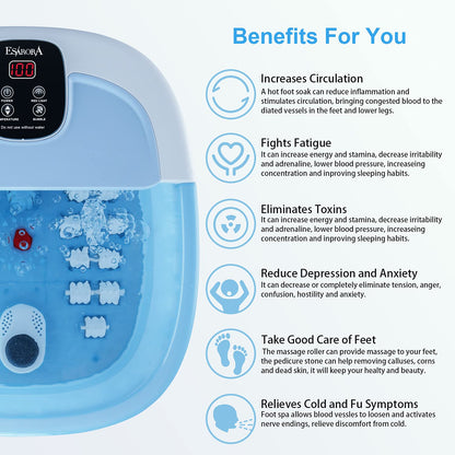 Foot Spa, ESARORA Foot Bath Massager with Heat, Bubbles, Pumice Stone, Medicine Box, Temperature Control, Red Light, Ergonomic Massage Rollers and Acupressure Massage Points, Light Blue Health & Beauty > Personal Care > Foot Care ESARORA   