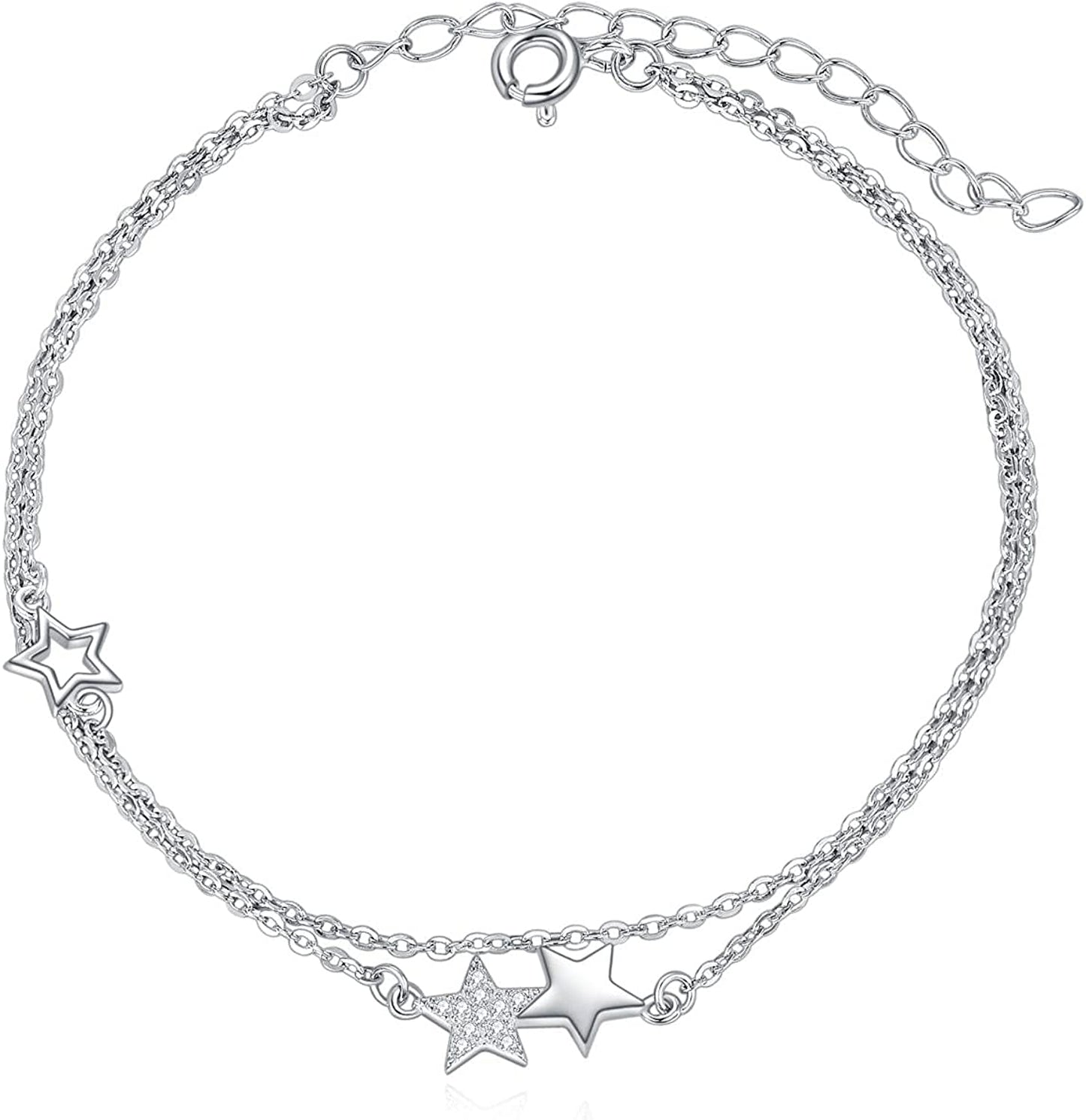 Evil Eye/Hamsa/Moon Star/Sunflower/Cross/Sea Turtle Ankle Bracelet 925 Sterling Silver Adjustable Anklets Jewelry Gifts for Women Apparel & Accessories > Jewelry > Anklets MONGAS Star  
