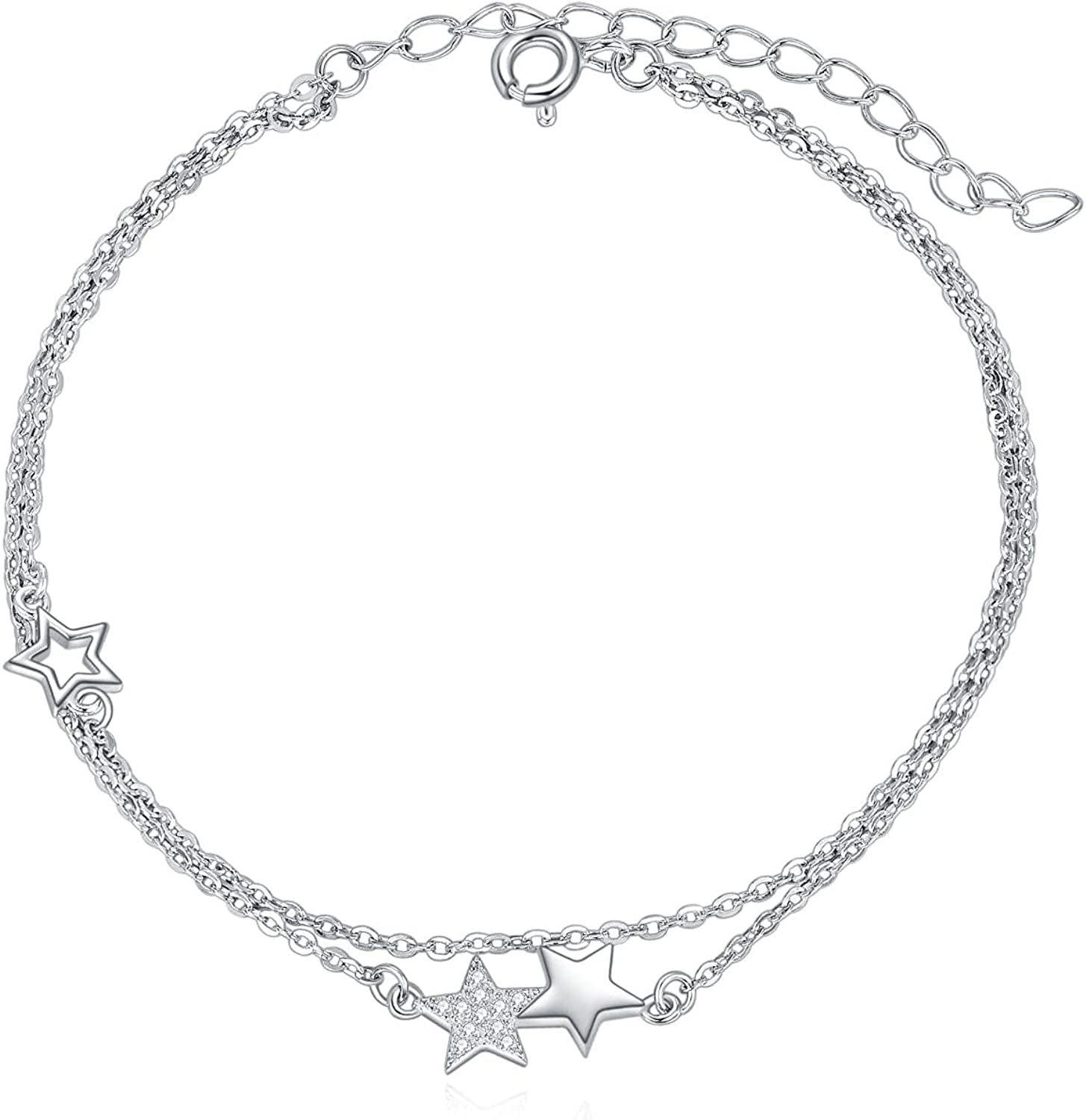 Evil Eye/Hamsa/Moon Star/Sunflower/Cross/Sea Turtle Ankle Bracelet 925 Sterling Silver Adjustable Anklets Jewelry Gifts for Women Apparel & Accessories > Jewelry > Anklets MONGAS Star  