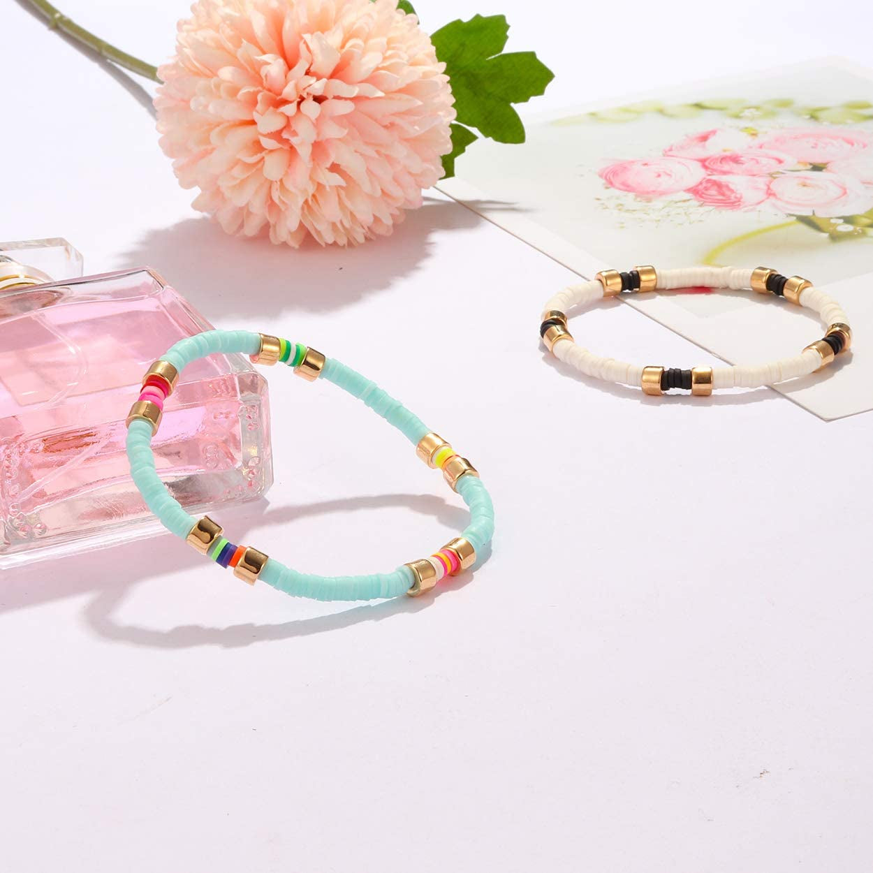 Colorful Beaded Bracelet for Women Heishi Bracelet Set Assorted Gold Bead Stackable Stretch Strand Bracelet Apparel & Accessories > Jewelry > Bracelets WETMT   