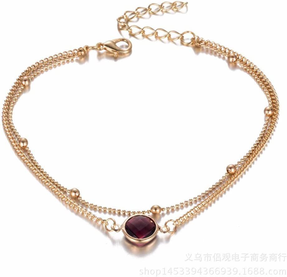 Bohemian Double Layers Anklet Fashion Opal Crystal Anklets for Women Beach Barefoot Bracelet Ankle on Leg Female Ankle Jewelry Professional and Attractive Apparel & Accessories > Jewelry > Anklets Generic   