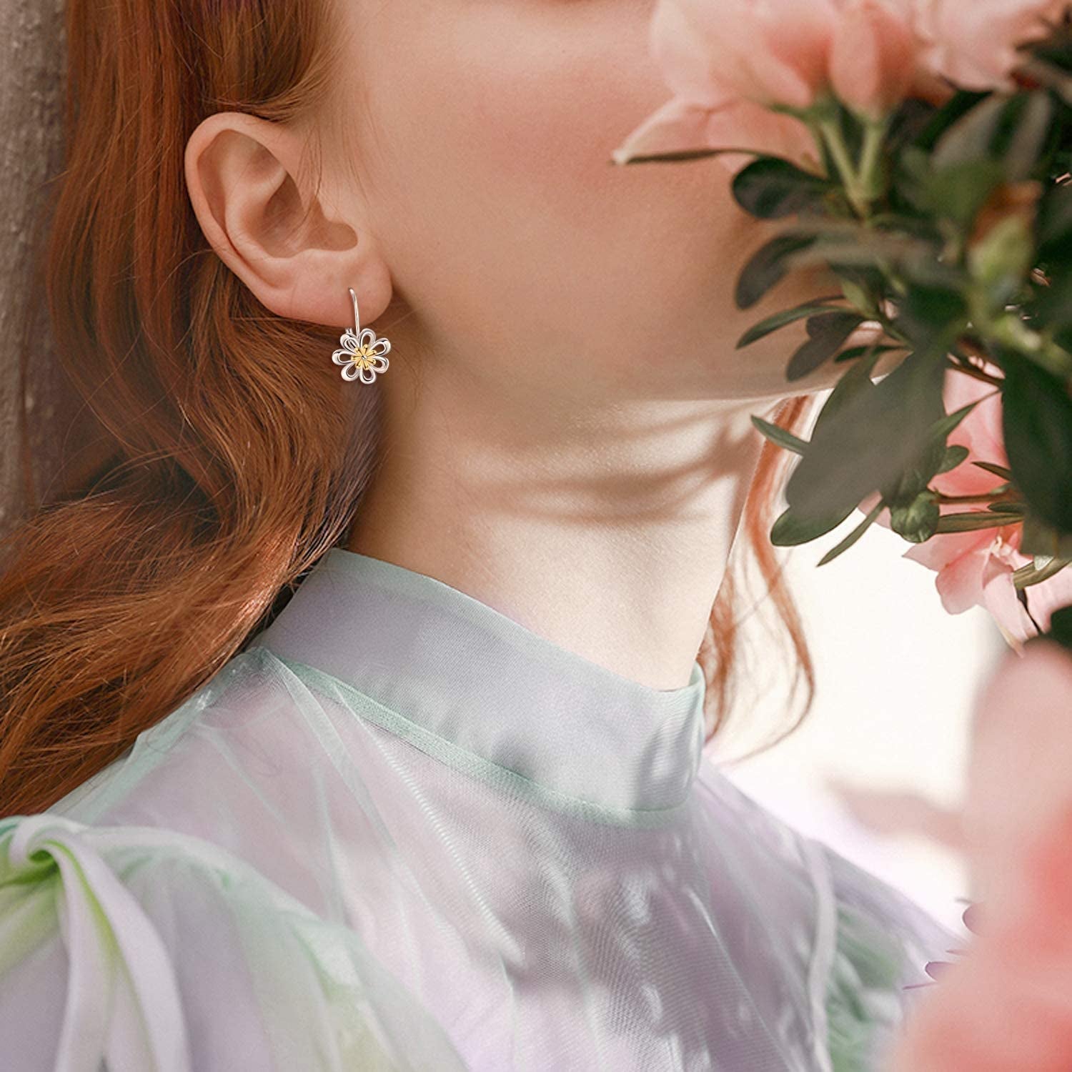 Daisy Earrings,Rose Earrings,Lotus Earrings,Sunflower Earrings Sterling Silver Gold Plated Filigree Flower Leverback Dangle Earrings for Women Girls Apparel & Accessories > Jewelry > Earrings LUHE   