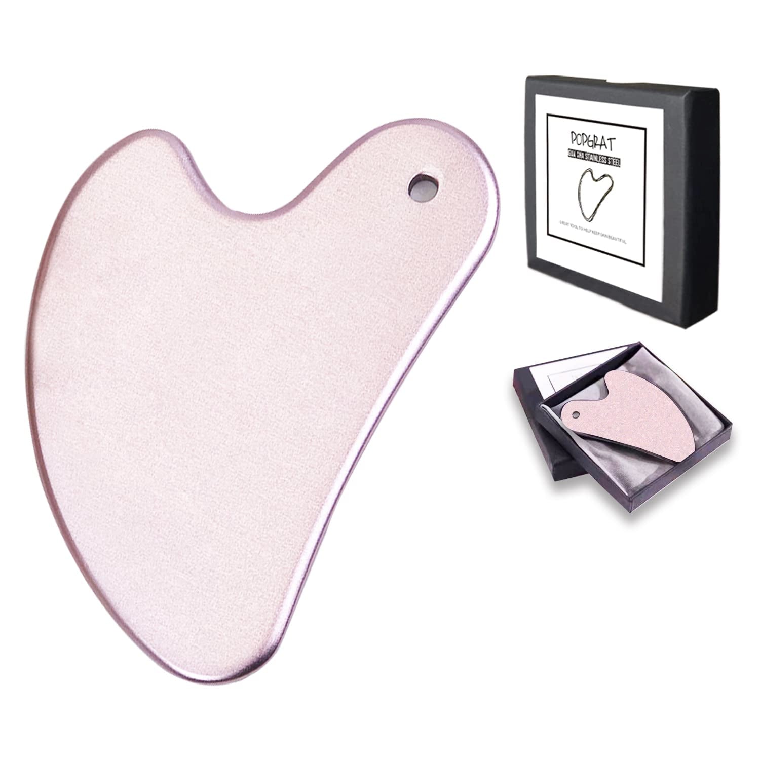 POPGRAT Stainless Steel Gua Sha Tools for Face, Metal Guasha Board Facial Tool Lymphatic Drainage Skin Care Massager for Body Eyes Neck with Gift Box Health & Beauty > Personal Care > Cosmetics > Cosmetic Tools > Skin Care Tools POPGRAT B Pink  