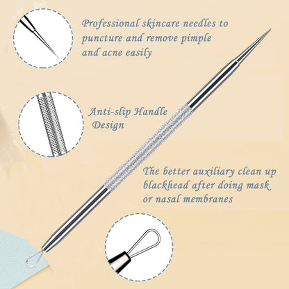 Blackhead Remover Pimple Popper Tool Kit, 6-In-1 Blackhead Comedone Acne Blemish Pimple Extractor Tool Kit Tweezers Kit Skin Care Tools for Face Health & Beauty > Personal Care > Cosmetics > Cosmetic Tools > Skin Care Tools SKINOSM   