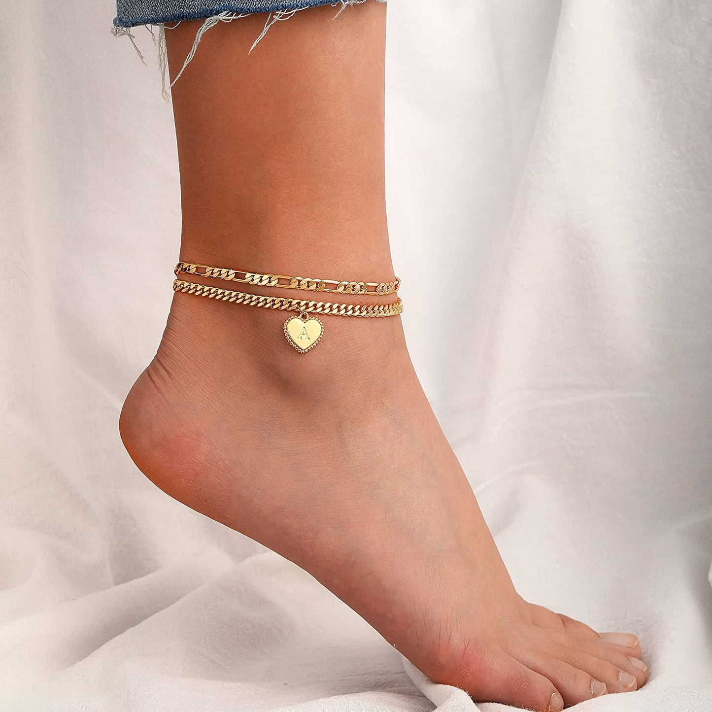 Gold Initial Ankle Bracelets for Women 14K Gold Plated Heart Initial Charm Gold Anklets for Women Cuban Link Chain Initial Anklet Bracelets for Women Figaro Chain Anklet Apparel & Accessories > Jewelry > Anklets BRIJEWLIC   
