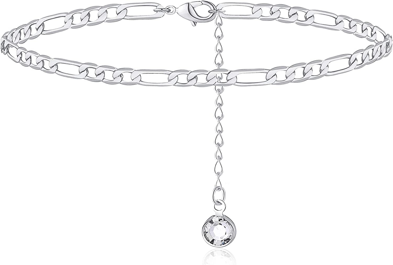 Turandoss Dainty Ankle Bracelets for Women, 14K Gold Filled Handmade Layered Anklet Cute Butterfly Evil Eye Elephant Star Summer Ankle Bracelets for Women Boho Beach Foot Chain Apparel & Accessories > Jewelry > Anklets Turandoss Figaro-Silver  
