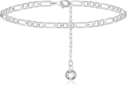 Turandoss Dainty Ankle Bracelets for Women, 14K Gold Filled Handmade Layered Anklet Cute Butterfly Evil Eye Elephant Star Summer Ankle Bracelets for Women Boho Beach Foot Chain Apparel & Accessories > Jewelry > Anklets Turandoss Figaro-Silver  