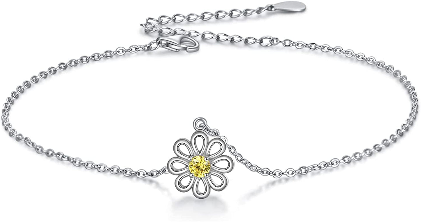 POPLYKE 925 Sterling Silver Infinity/Cross/Mermaid/Starfish/Pearl Anklet for Women Summer Jewelry Apparel & Accessories > Jewelry > Anklets POPLYKE K - Daisy Anklet  