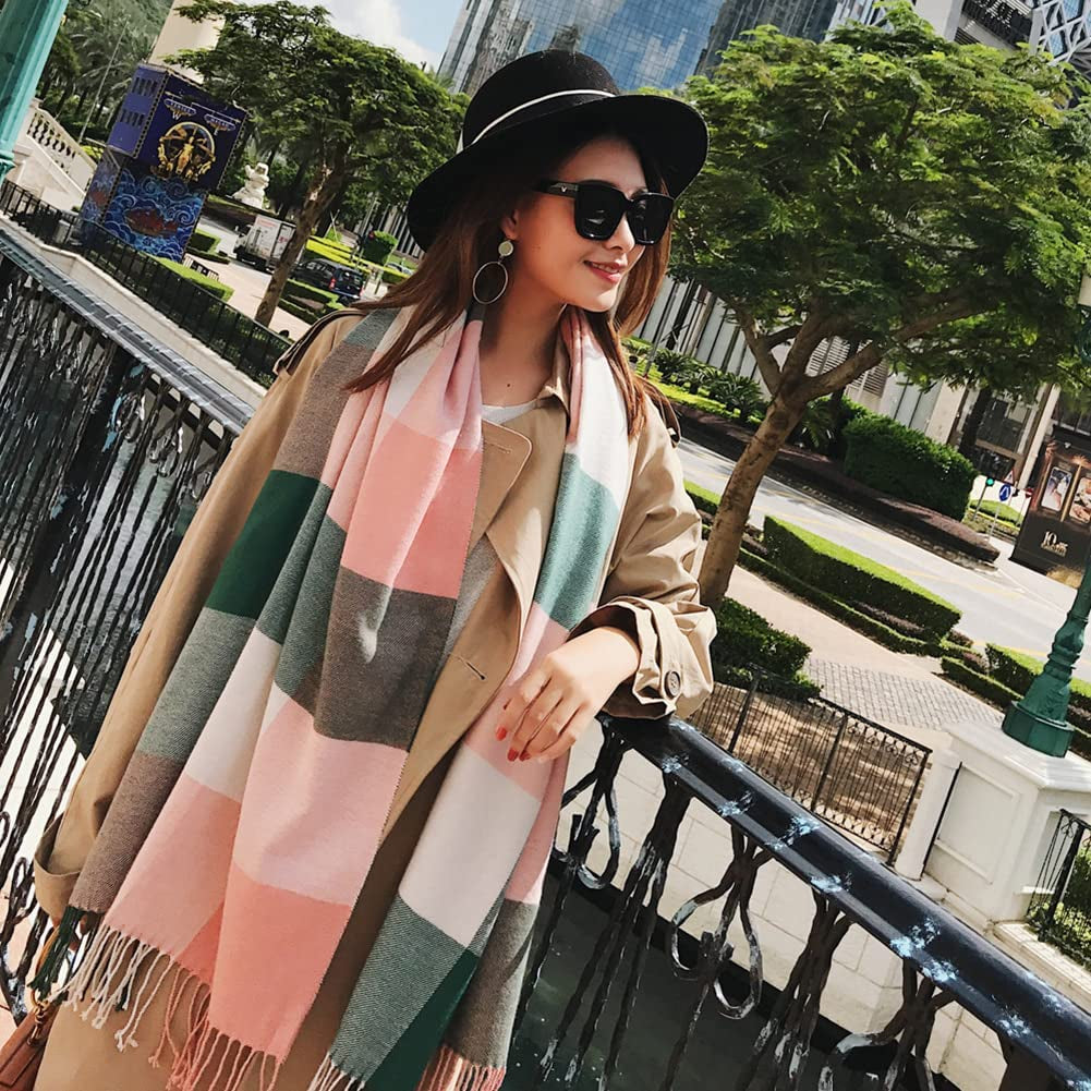 Women'S Long Plaid Blanket Chunky Oversized Winter/Fall Warm Scarf Big Tartan Scarves Wrap Shawl Apparel & Accessories > Clothing Accessories > Scarves & Shawls YSense Wear   