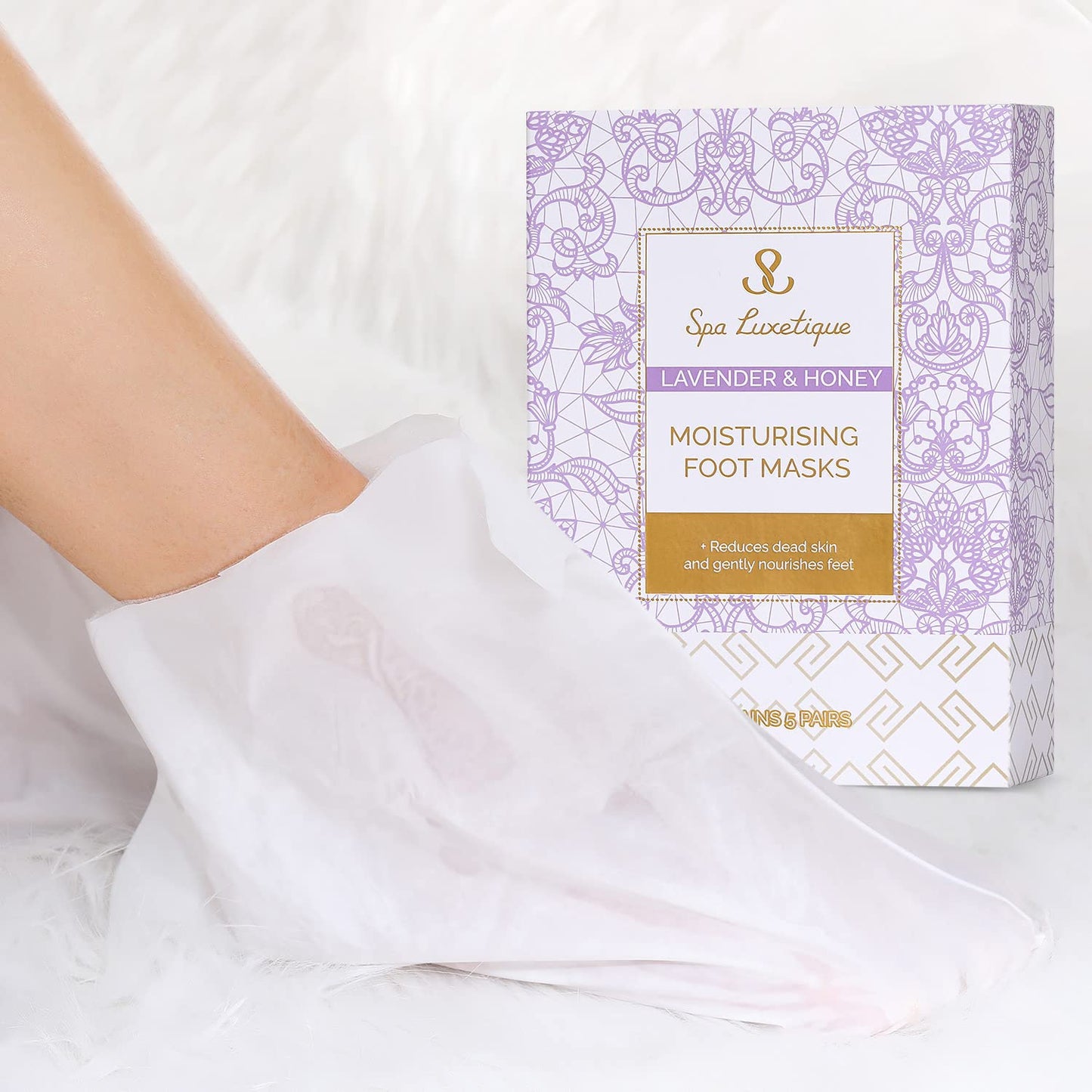 Foot Mask - 5 Pairs Lavender & Honey Foot Spa for Rough Dry Cracked Feet Reduce Dead Skin, Moisturizing Socks for Baby Foot, Relaxing Soft Feet Treatment for Women & Men, Foot Care Christmas Gifts Health & Beauty > Personal Care > Foot Care spa luxetique   