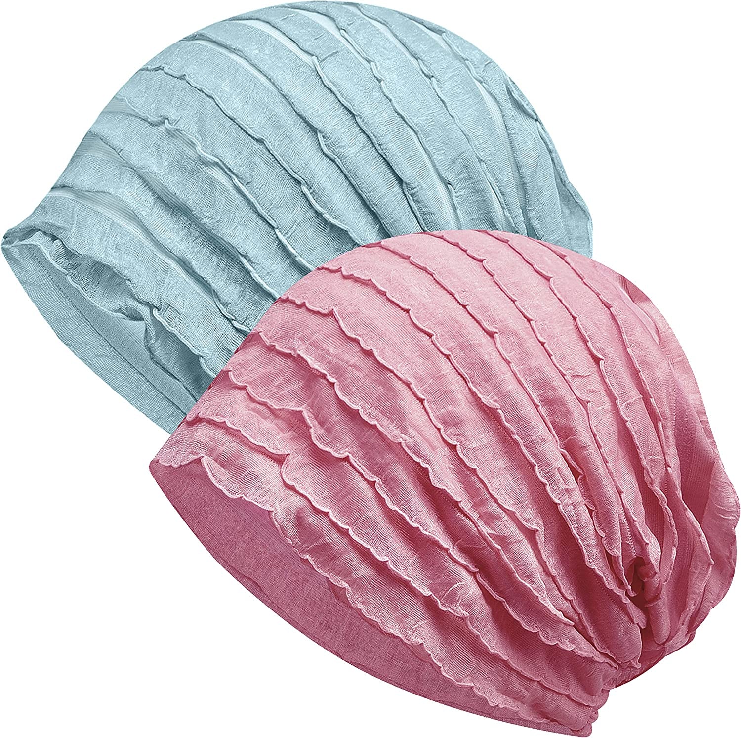 Kayier Women'S Baggy Casual Chemo Beanie Cap Apparel & Accessories > Clothing Accessories > Headwear Kayier 2 Pack Peach Red & Blue  