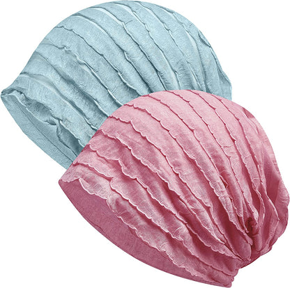 Kayier Women'S Baggy Casual Chemo Beanie Cap Apparel & Accessories > Clothing Accessories > Headwear Kayier 2 Pack Peach Red & Blue  