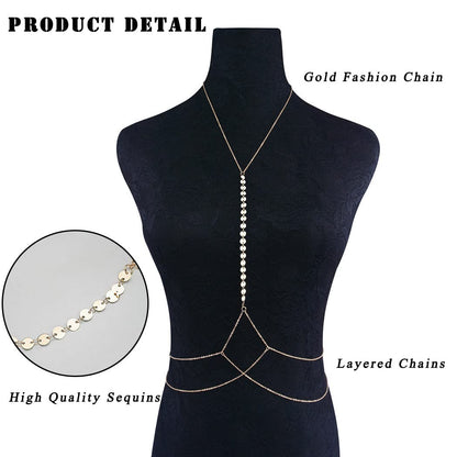 Simsly Sequins Body Necklace Gold Body Chain Bikini Body Chain Jewelry for Women and Girls Apparel & Accessories > Jewelry > Body Jewelry Simsly   