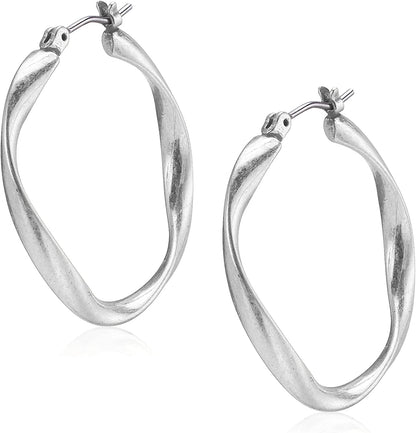 Lucky Brand Twist Hoop Earrings, Silver, One Size Apparel & Accessories > Jewelry > Earrings Lucky Brand Jewelry   