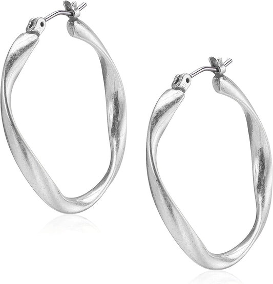 Lucky Brand Twist Hoop Earrings, Silver, One Size Apparel & Accessories > Jewelry > Earrings Lucky Brand Jewelry   