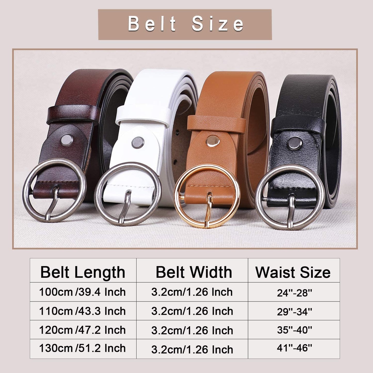 Fashion Women Leather Belt for Dresses Jeans Pants with Classic round Buckle by SUOSDEY… Apparel & Accessories > Clothing Accessories > Belts SUOSDEY   