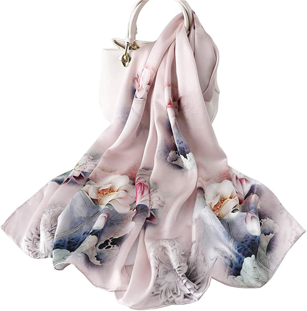 Women'S Mulberry Silk Scarf Floral Print Satin Long Scarf Wrap Shawl Apparel & Accessories > Clothing Accessories > Scarves & Shawls Smi&Love Qy07  
