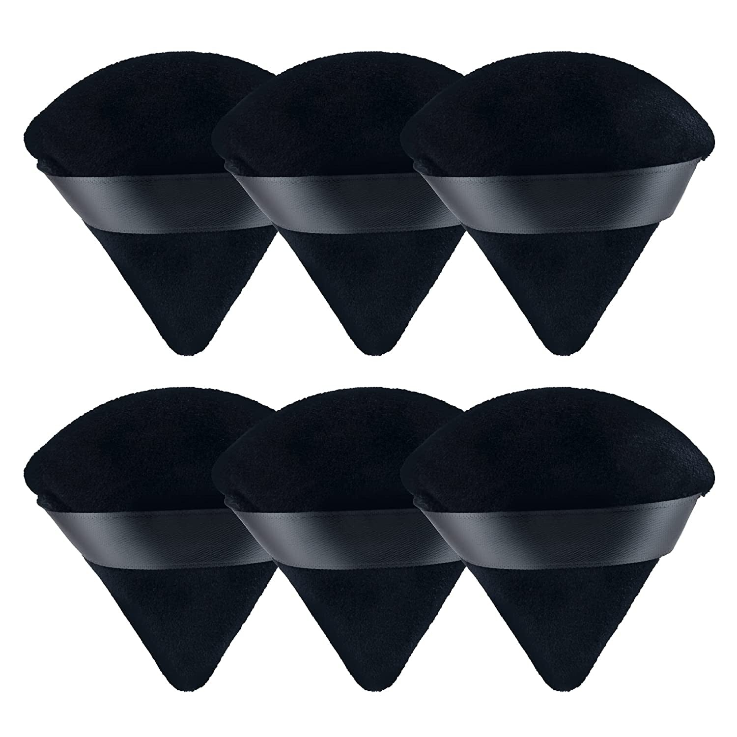 MOTZU 6 Pieces Pure Cotton Powder Puff, Made of Cotton Velour in Triangle Wedge Shape Designed for Contouring, under Eyes and Corners, 2.76 Inch Normal Size, with Strap, Makeup Tool for Cosmetic Health & Beauty > Personal Care > Cosmetics > Cosmetic Tools > Makeup Tools MOTZU Black  