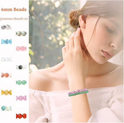 Svovin 12Pcs Gemstone 6Mm Semi Precious round Beaded Bracelet Set for Women Men Girl Healing Crystal Stretch Energy Stone Bead Bracelets Jewelry Apparel & Accessories > Jewelry > Bracelets Svovin   