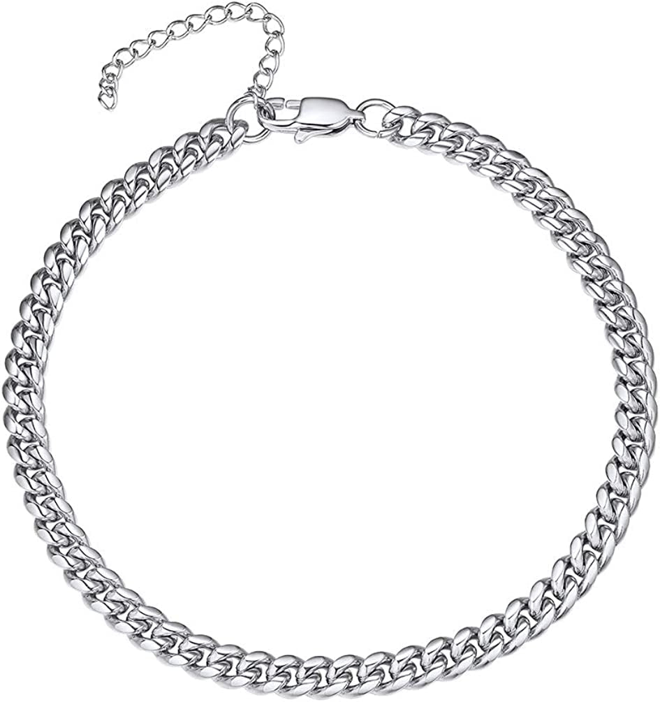 PROSTEEL Stainless Steel Chain Anklets for Men Women, Silver/Gold Tone, Ankle Bracelets Hypoallergenic, 8-10.5 Inch Adjustable, Come Gift Box Apparel & Accessories > Jewelry > Anklets Prosteel Jewelry A: silver-thick cuban chain-6mm  
