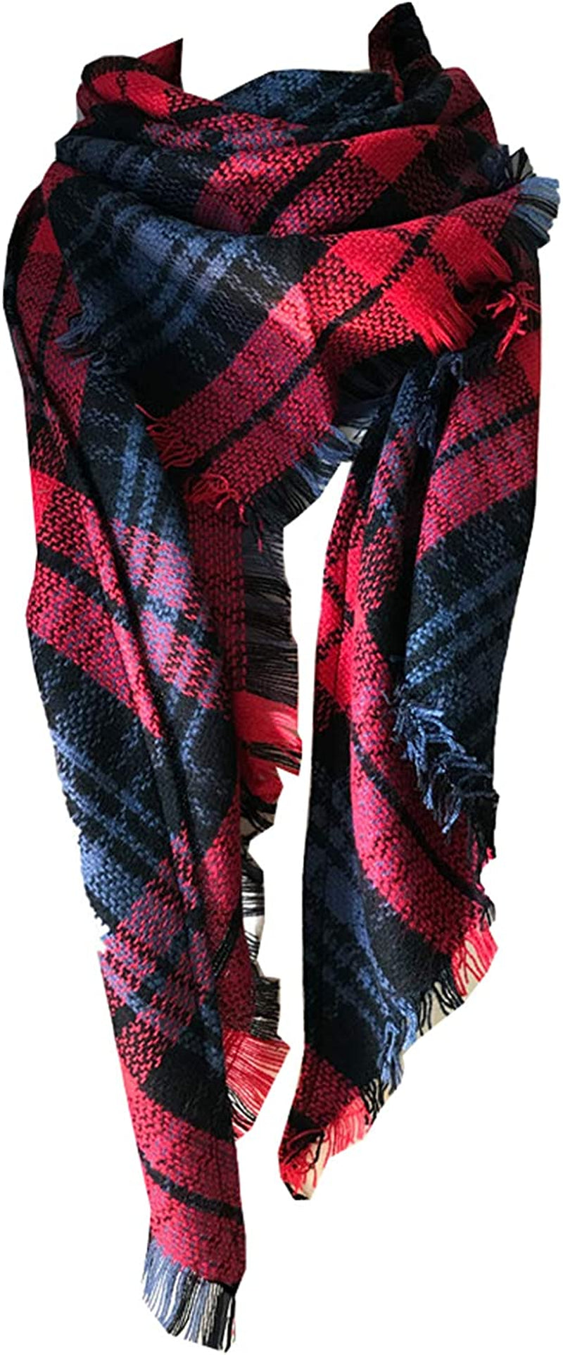 Wander Agio Womens Warm Long Shawl Winter Wraps Large Scarves Knit Cashmere Feel Plaid Triangle Scarf Apparel & Accessories > Clothing Accessories > Scarves & Shawls Wander Agio Red Colour  
