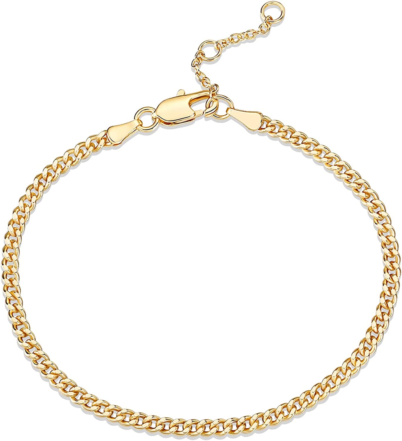 PAVOI 14K Gold Plated Paperclip/Curb/Figaro Chain Adjustable Bracelet for Women Apparel & Accessories > Jewelry > Bracelets PAVOI Curb-L yellow gold plated 