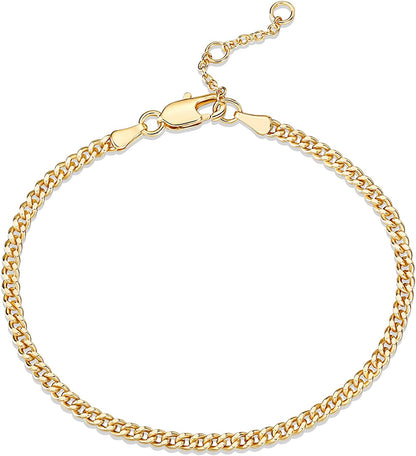 PAVOI 14K Gold Plated Paperclip/Curb/Figaro Chain Adjustable Bracelet for Women Apparel & Accessories > Jewelry > Bracelets PAVOI Curb-L yellow gold plated 