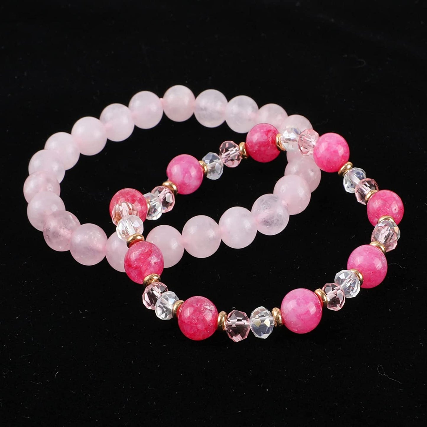 Bohemian Multi-Layer Beaded Stacking Pink Bracelets, 8 Pcs Versatile Strand Stretch Sparkly Crystal Beads Wrap Slip-On Cuff Bangle Set Apparel & Accessories > Jewelry > Bracelets IDEAJOY   