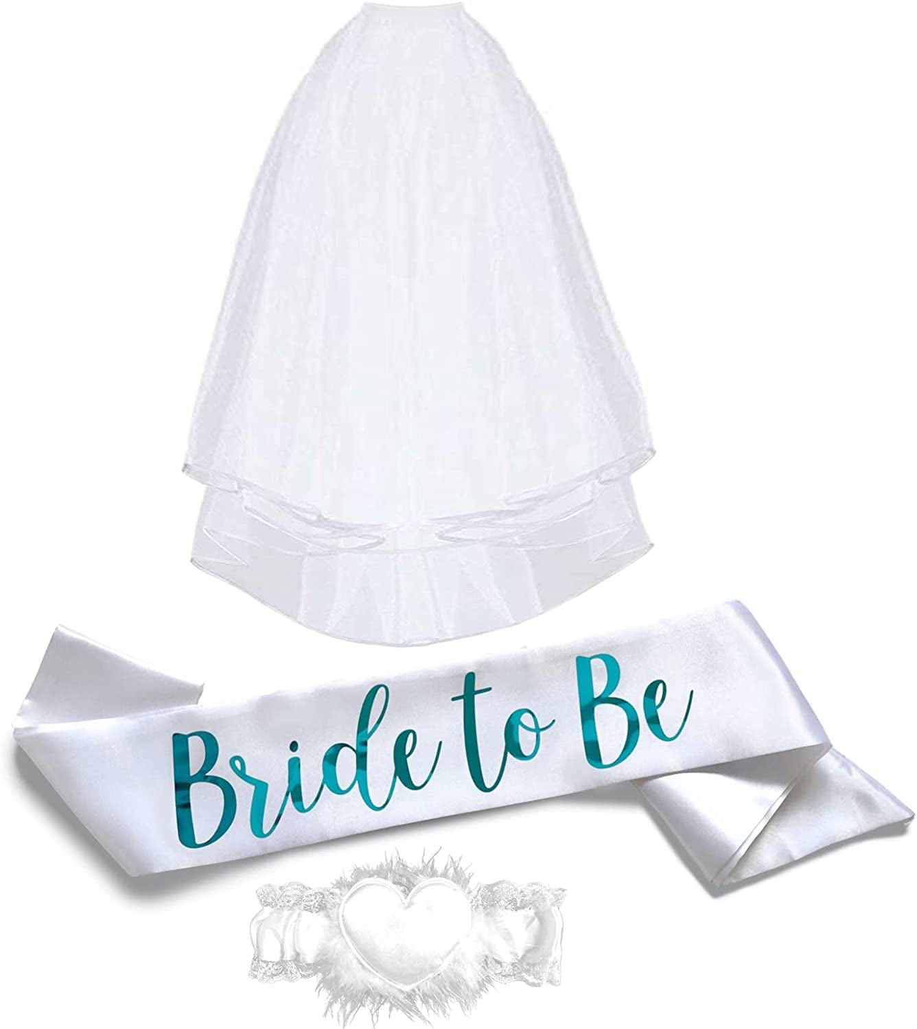 Bride to Be 3Pc Sash Set - Sophisticated & Fun Party Favor for Bachelorette Party, Bridal Shower & Wedding Party (3Pc Set, White & Teal (Font #2)) Apparel & Accessories > Clothing Accessories > Sashes Bachelorette to Bride White & Teal (Font #2) 3 Piece Set 