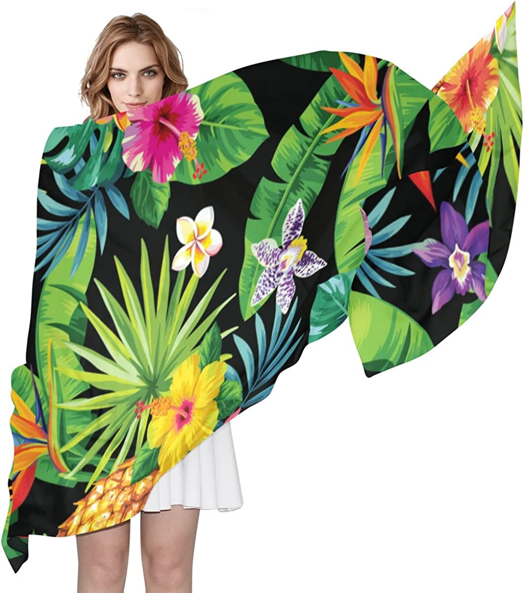 U LIFE Vintage Tropical Plants Pineapple Silk Scarf Scarves for Women Apparel & Accessories > Clothing Accessories > Scarves & Shawls ALAZA   