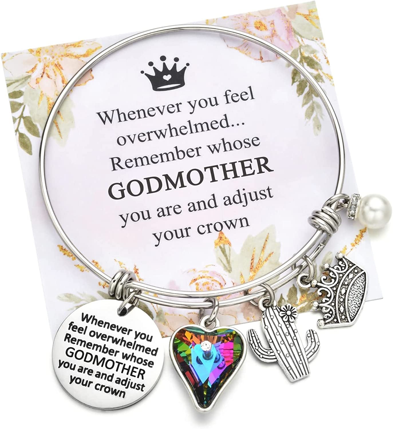 Inspirational Charm Bracelets Gifts for Aunt Mom Godmother Grandma Niece Sister Goddaughter Daughter Granddaughter Best Friend, Birthday Bangle Jewelry Gifts for Women and Teen Girls Apparel & Accessories > Jewelry > Bracelets Miss Pink Godmother  