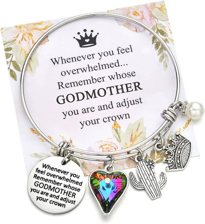 Inspirational Charm Bracelets Gifts for Aunt Mom Godmother Grandma Niece Sister Goddaughter Daughter Granddaughter Best Friend, Birthday Bangle Jewelry Gifts for Women and Teen Girls Apparel & Accessories > Jewelry > Bracelets Miss Pink Godmother  