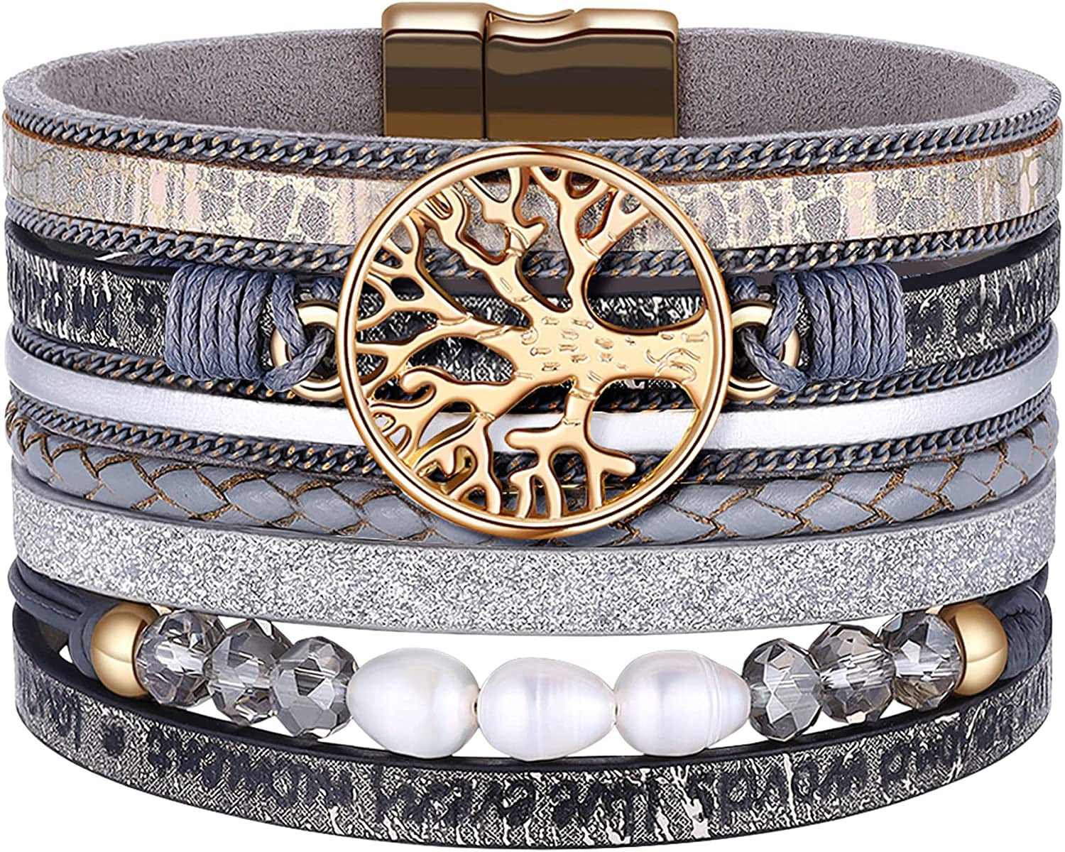 Inspirational Tree of Life Leather Bracelets for Women,Birthday Christmas Mothers Day Jewelry Gifts for Teen Girls Apparel & Accessories > Jewelry > Bracelets AURGTTCG 03-Grey  