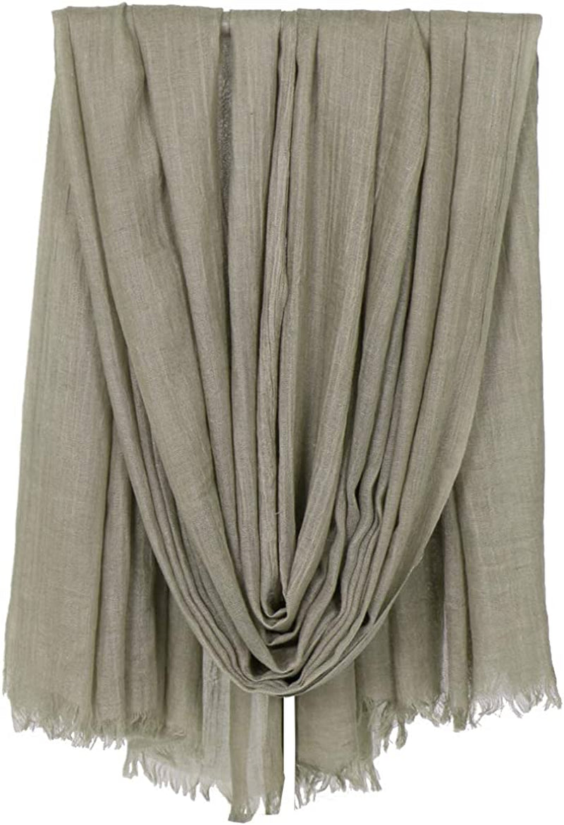 LMVERNA Women Solid Color Scarfs Large Long Lightweight Fringed Headscarf Linen Sheer Shawl Wrap Apparel & Accessories > Clothing Accessories > Scarves & Shawls LMVERNA Khaki  