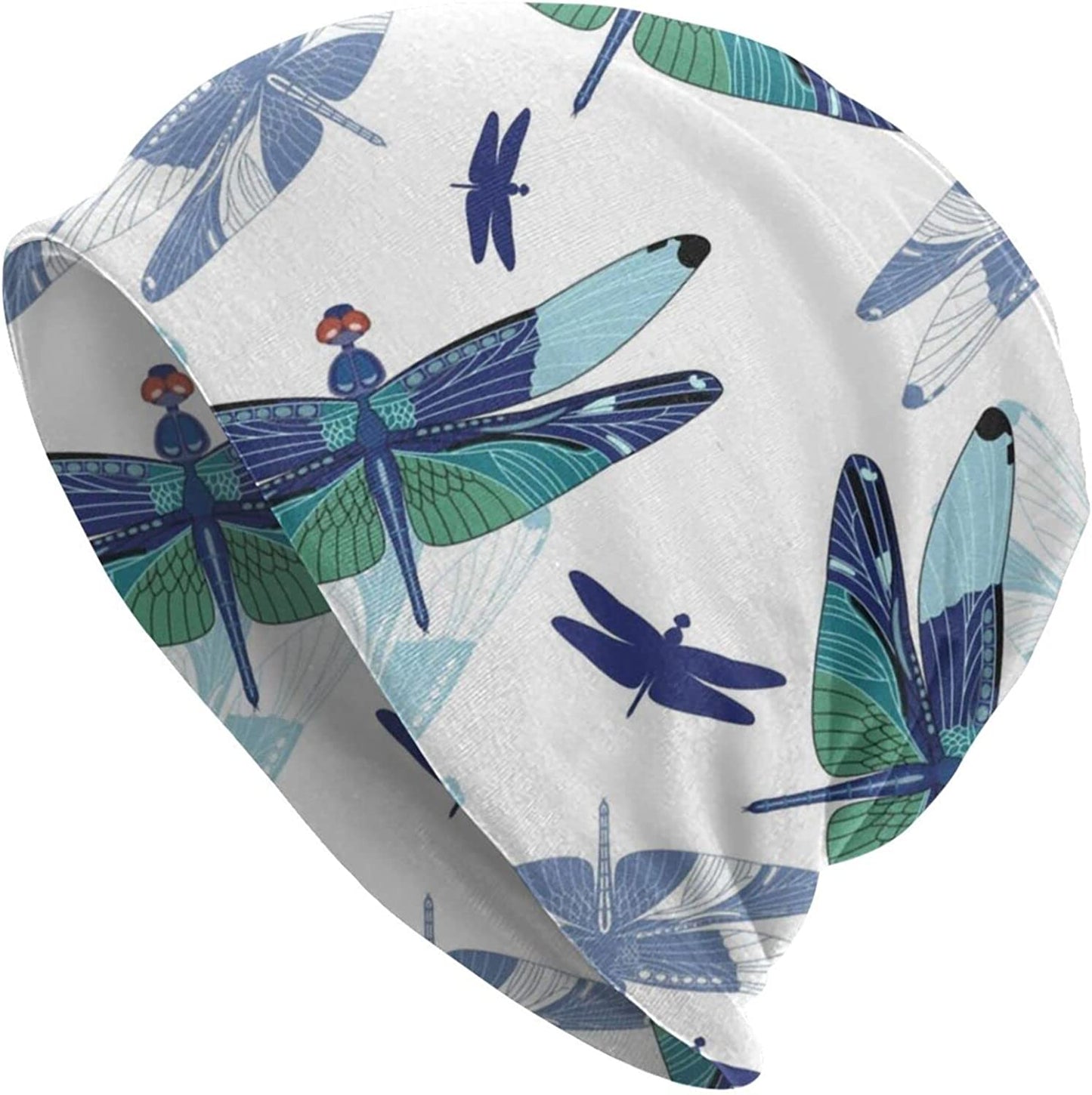 Gold Star Slouchy Beanie Chemo Headwear Knit Hat Scarf Sleep Skull Cap for Women Men Apparel & Accessories > Clothing Accessories > Headwear ybovejuk Dragonflies on White Background One Size 
