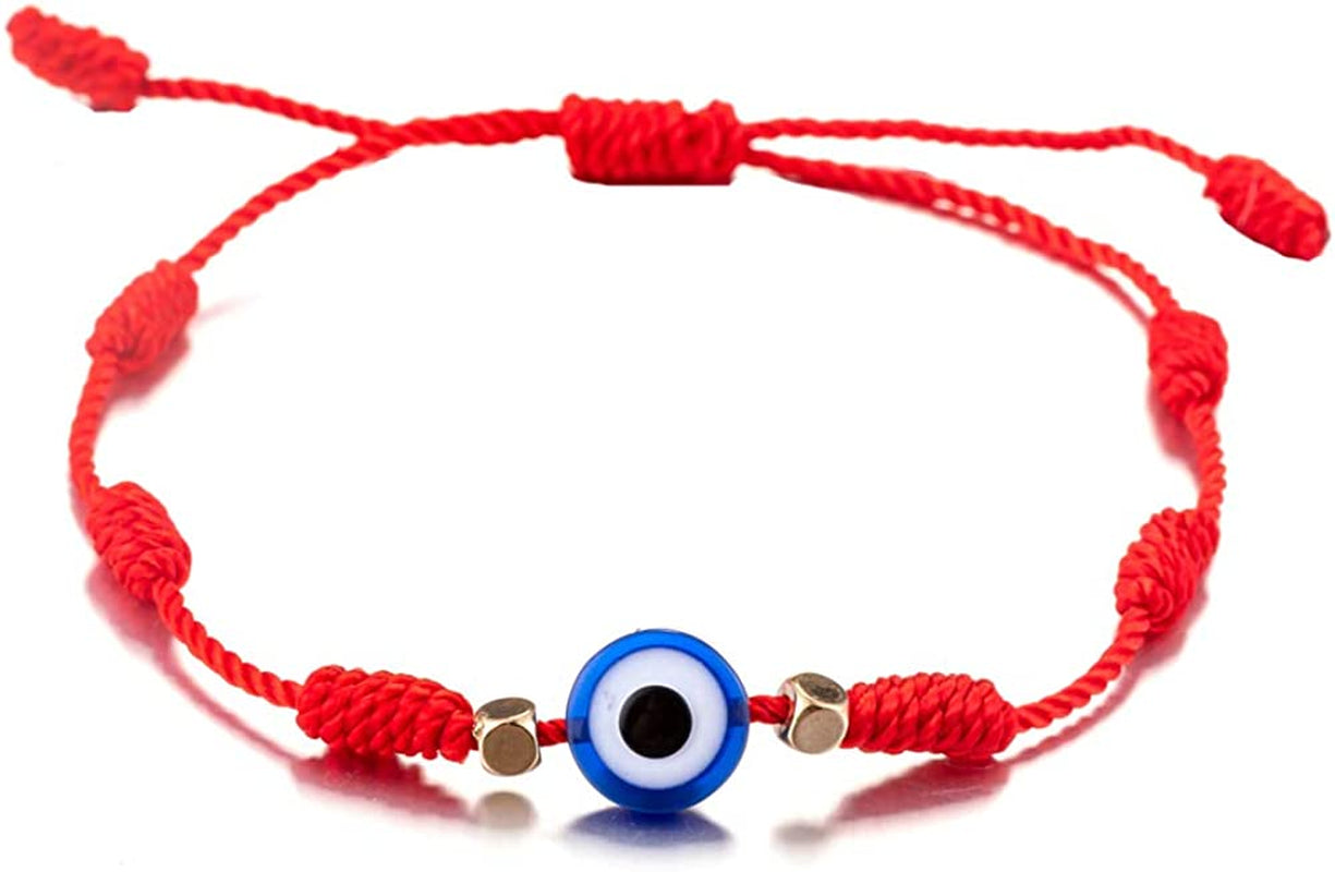 Handmade String Evil Eye Bracelet for Women Men Girls Boys Black Red Thread Adjustable Bracelets Minimalist Jewelry Apparel & Accessories > Jewelry > Bracelets kelistom 05. red 7 knots  