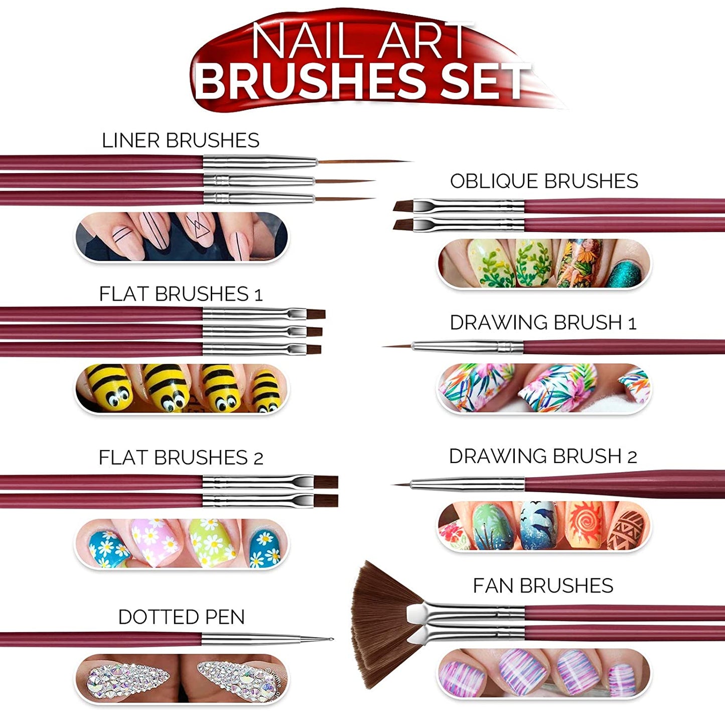 Nail Art Brushes Kit, Teenitor Nail Art Tool with Nail Dotting Tools, 3D Butterfly Nail Art Stickers, Nail Art Rhinestones and Pick up Tweezer, Nail Foil Flakes, Nail Art Striping Tape Health & Beauty > Personal Care > Cosmetics > Cosmetic Tools > Nail Tools Teenitor   