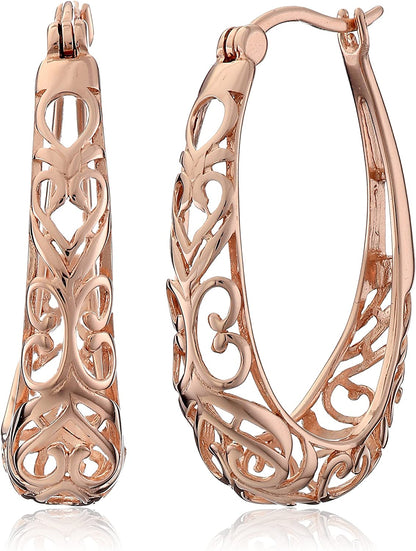 Sterling Silver Filigree Hoop Earrings Apparel & Accessories > Jewelry > Earrings KYLIE MAX Rose  
