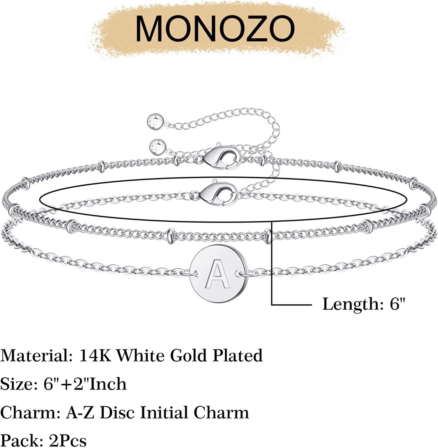 Silver Initial Bracelets for Women Teen Girls, 14K White Gold Filled Layered Letter Initial Bracelet Dainty Disc Initial Charm Bracelets Silver Bracelets for Women Girls Jewelry Gifts for Girls Apparel & Accessories > Jewelry > Bracelets MONOZO   