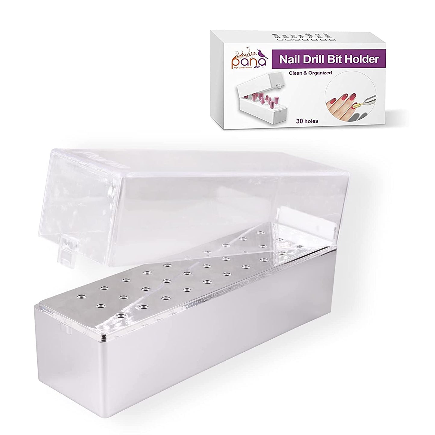 PANA Nail Drill Bit Holder Stand Display Organizer- Dust Proof Storage Container Box Case Tools for Home Use or Nail Salon - (48 Holes, Silver) Health & Beauty > Personal Care > Cosmetics > Cosmetic Tools > Nail Tools PANA Silver 30 Holes (Rectangle) 