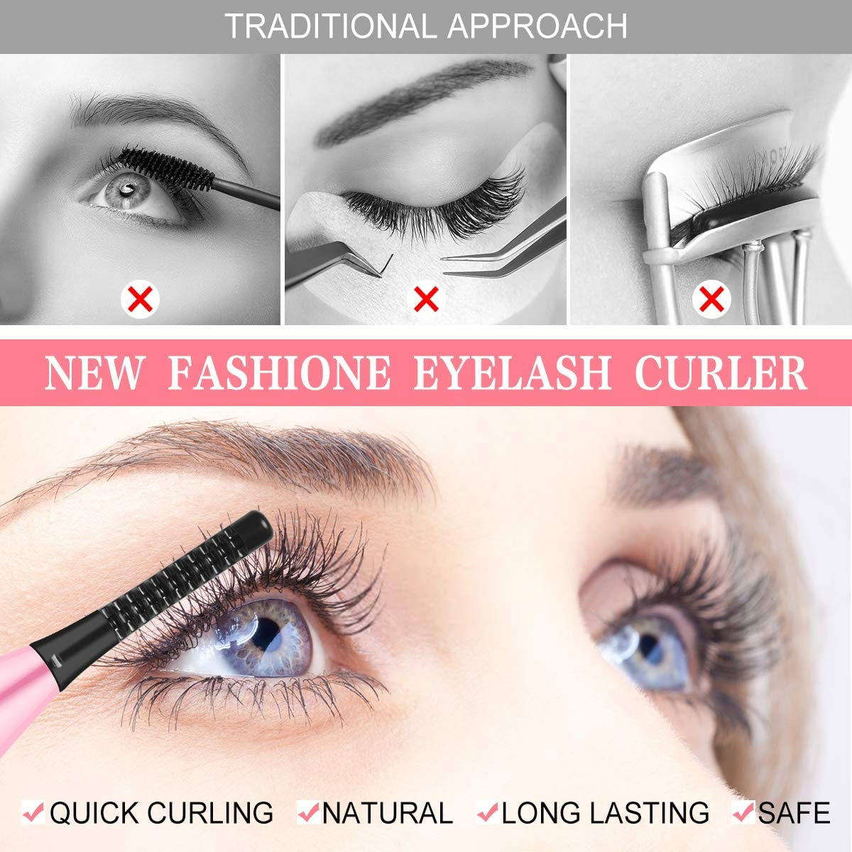 Muisci Heated Eyelash Curler, Portable USB Rechargeable, 4 Temperature Adjustable with LED Digital Display, Quick and Convenient Makeup and Beauty Eyelash Styling Tool Pink Health & Beauty > Personal Care > Cosmetics > Cosmetic Tools > Makeup Tools MuiSci   
